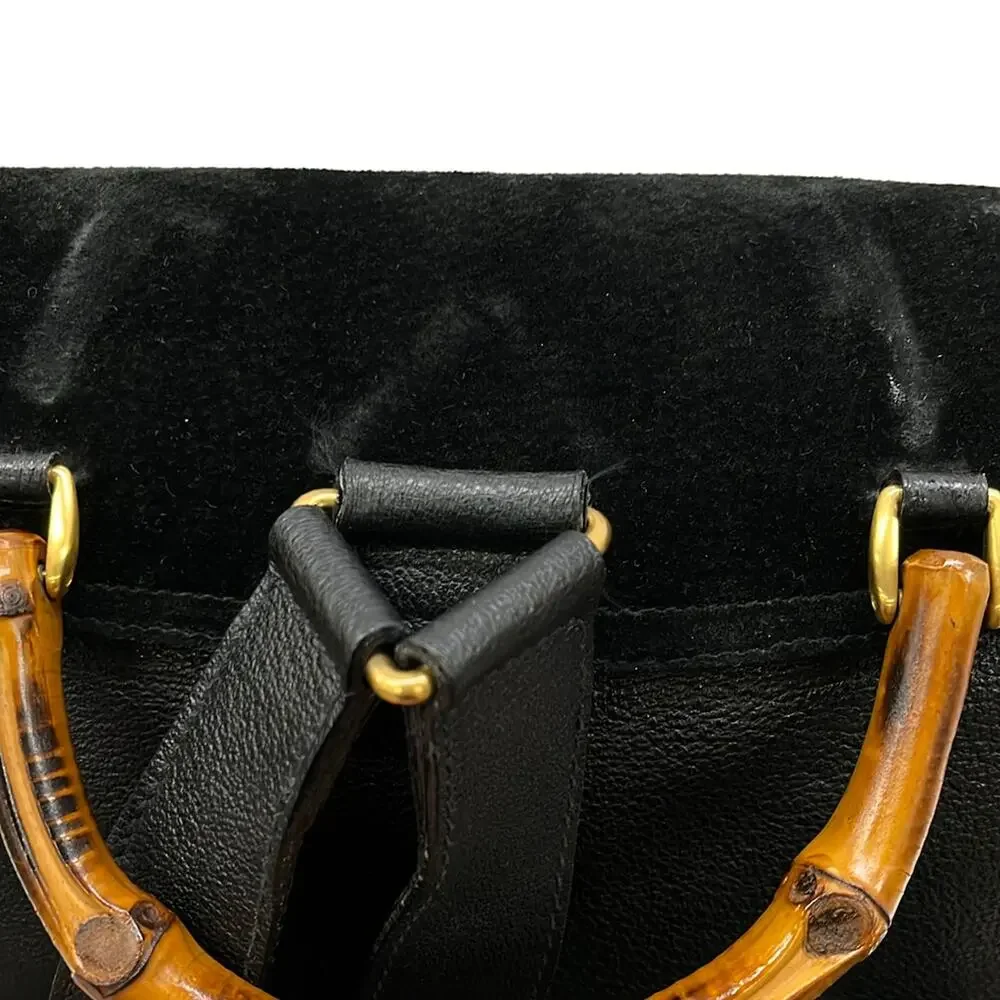 Gucci Bamboo Backpack Black Brown Suede Leather